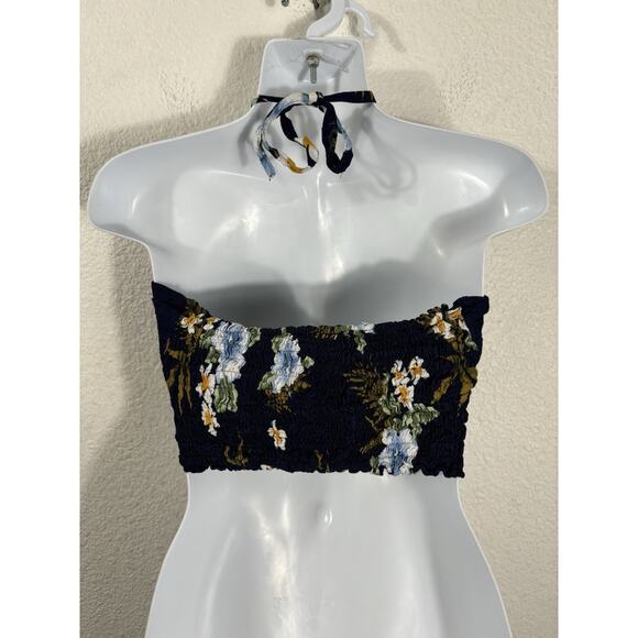 Bali Chic Top One Size Floral Rayon Halter Top Hawaiian Blue - Picture 4 of 8